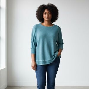 Blue Long Sleeve Tee with Soft knit fabric and Relaxed Fit